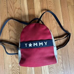 Tommy Hilfiger Red and Blue Faux Leather Mini Backpack